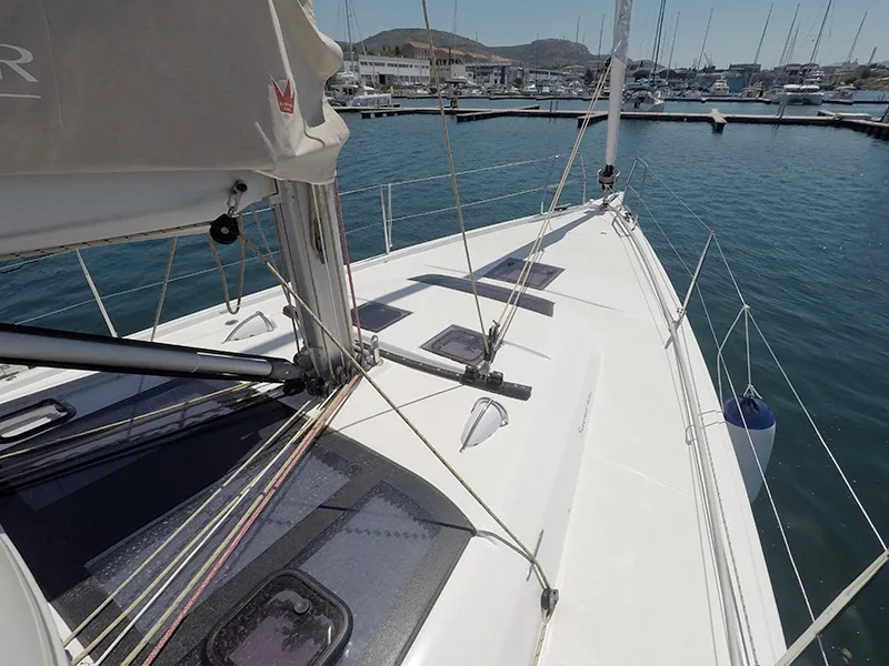 Deck of SWEETEST TAB00, a Dufour 430 sailboat at Grad Šibenik, Croatia