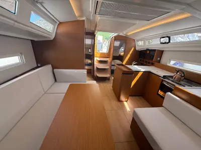 Salon of Sunset Kiss, a Jeanneau Sun Odyssey 410 sailboat at Dubrovnik, Croatia