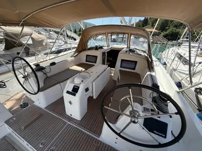 Cockpit of Sunset Kiss, a Jeanneau Sun Odyssey 410 sailboat at Dubrovnik, Croatia