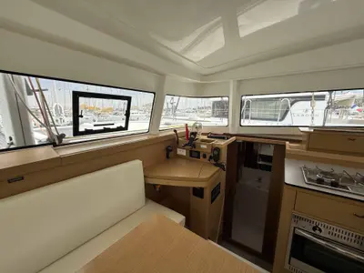 Cockpit of ROXY, a Excess 11 catamaran at Kontokali, Greece