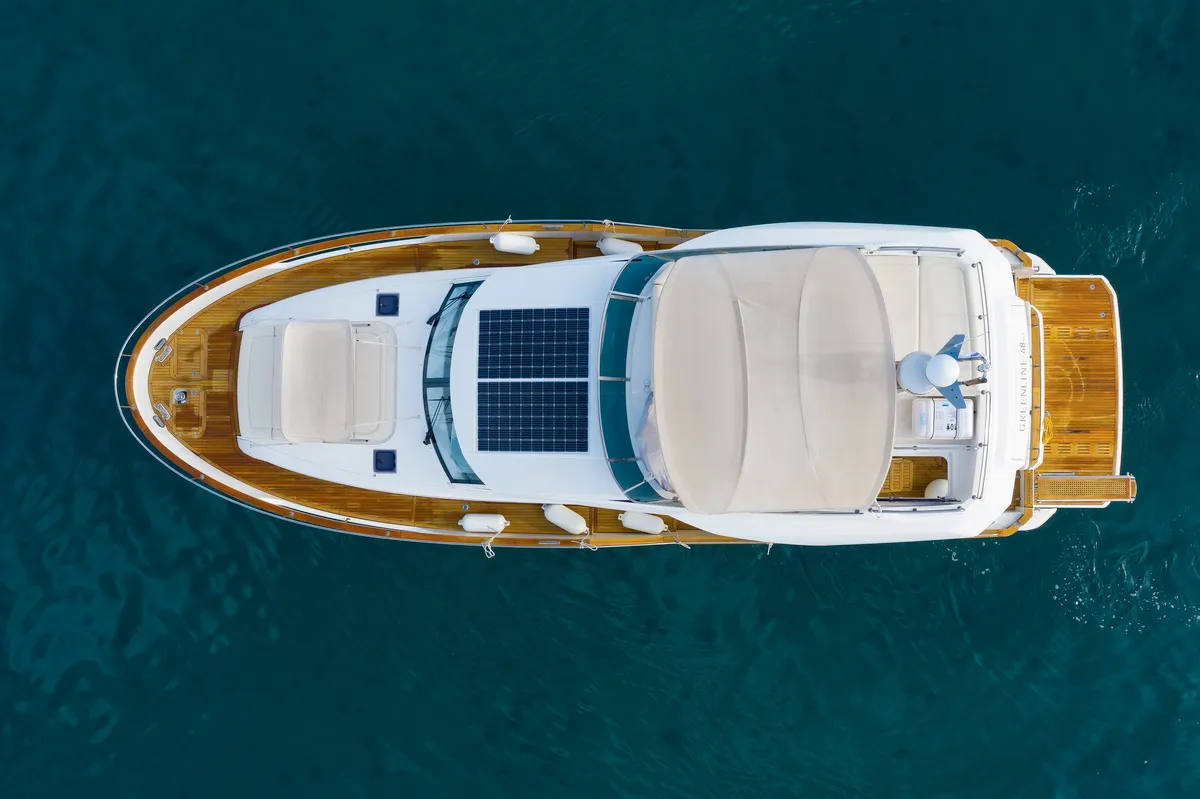 Exterior view of Nord, a Greenline 48 Fly motor yacht at Grad Biograd na Moru, Croatia