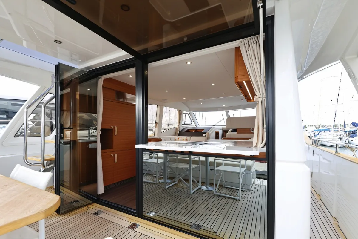Deck of Nord, a Greenline 48 Fly motor yacht at Grad Biograd na Moru, Croatia