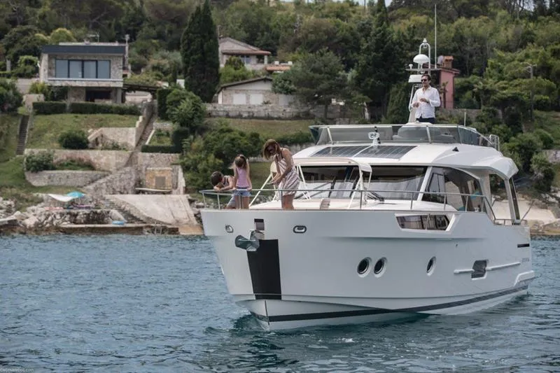 Exterior view of Nord, a Greenline 48 Fly motor yacht at Grad Biograd na Moru, Croatia
