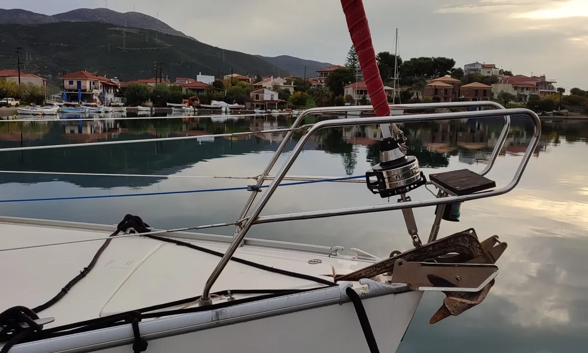 Deck of Tritonas, a Bavaria 38 Cruiser sailboat at Municipal Unit of Ellomenos, Greece