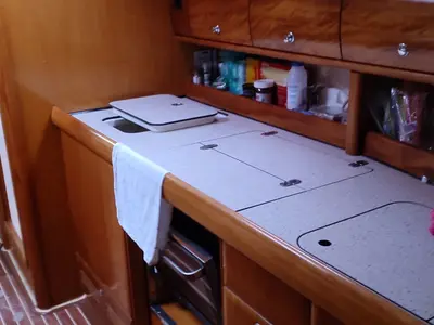 Galley of Tritonas, a Bavaria 38 Cruiser sailboat at Municipal Unit of Ellomenos, Greece