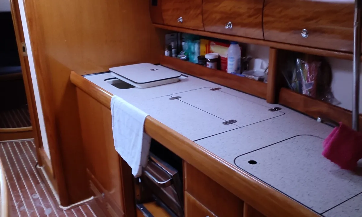 Galley of Tritonas, a Bavaria 38 Cruiser sailboat at Municipal Unit of Ellomenos, Greece