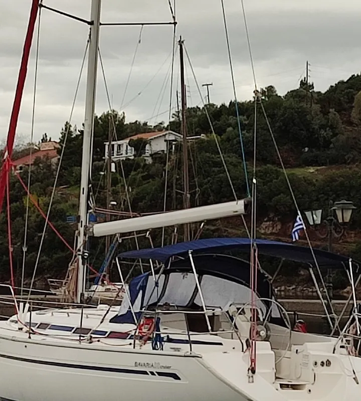 Deck of Tritonas, a Bavaria 38 Cruiser sailboat at Municipal Unit of Ellomenos, Greece