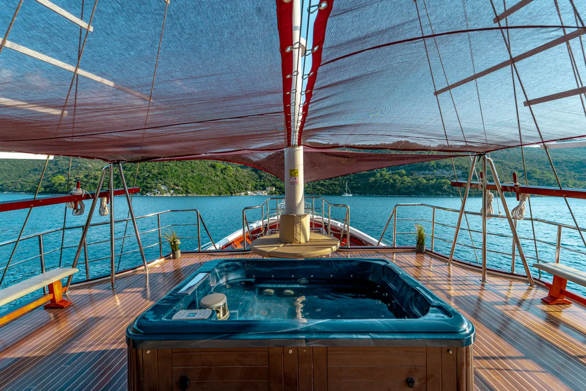 Deck of Cesarica, a Gulet Motor sailer sailboat at Split, Croatia