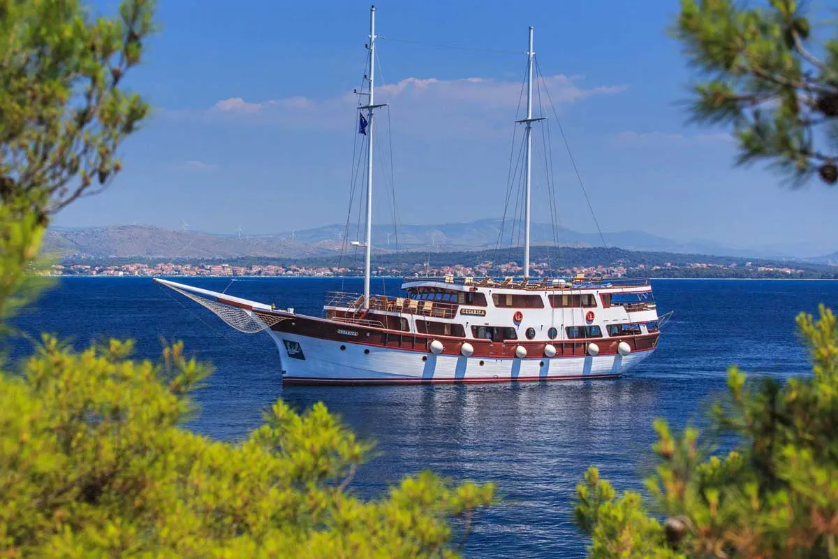 Exterior view of Cesarica, a Gulet Motor sailer sailboat at Split, Croatia
