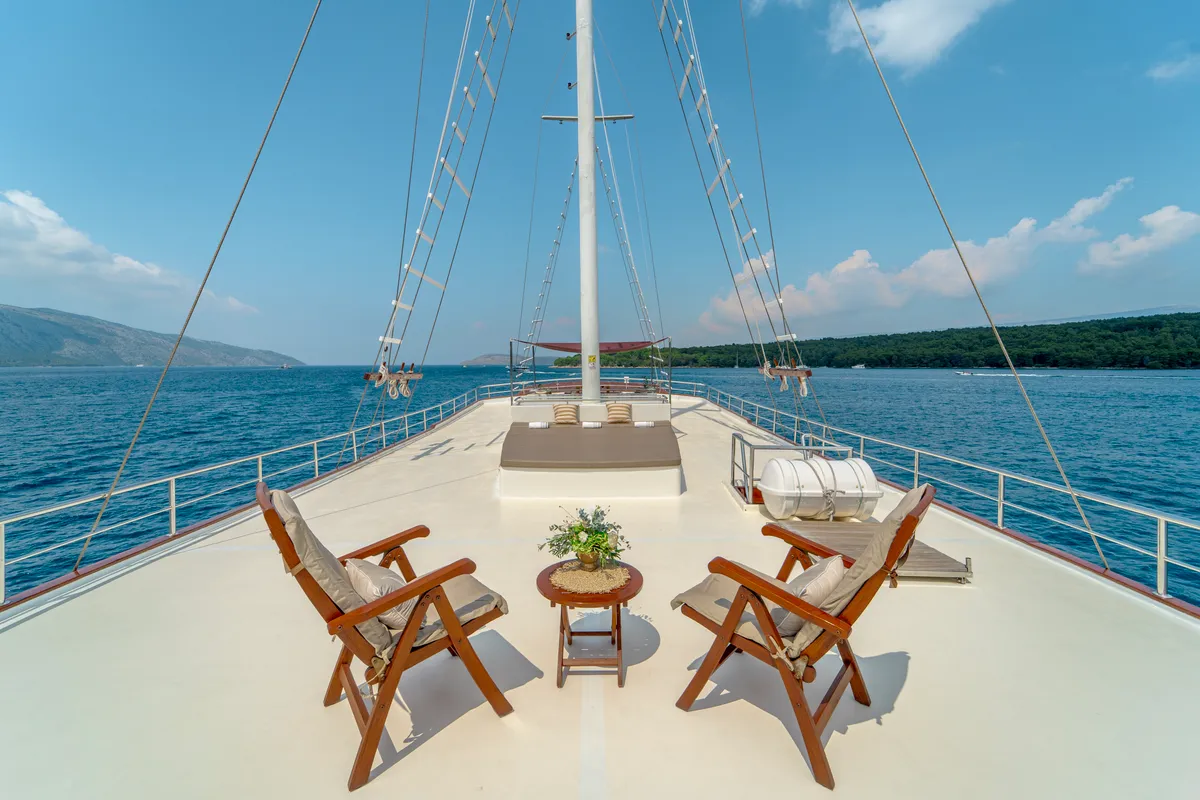 Deck of Cesarica, a Gulet Motor sailer sailboat at Split, Croatia