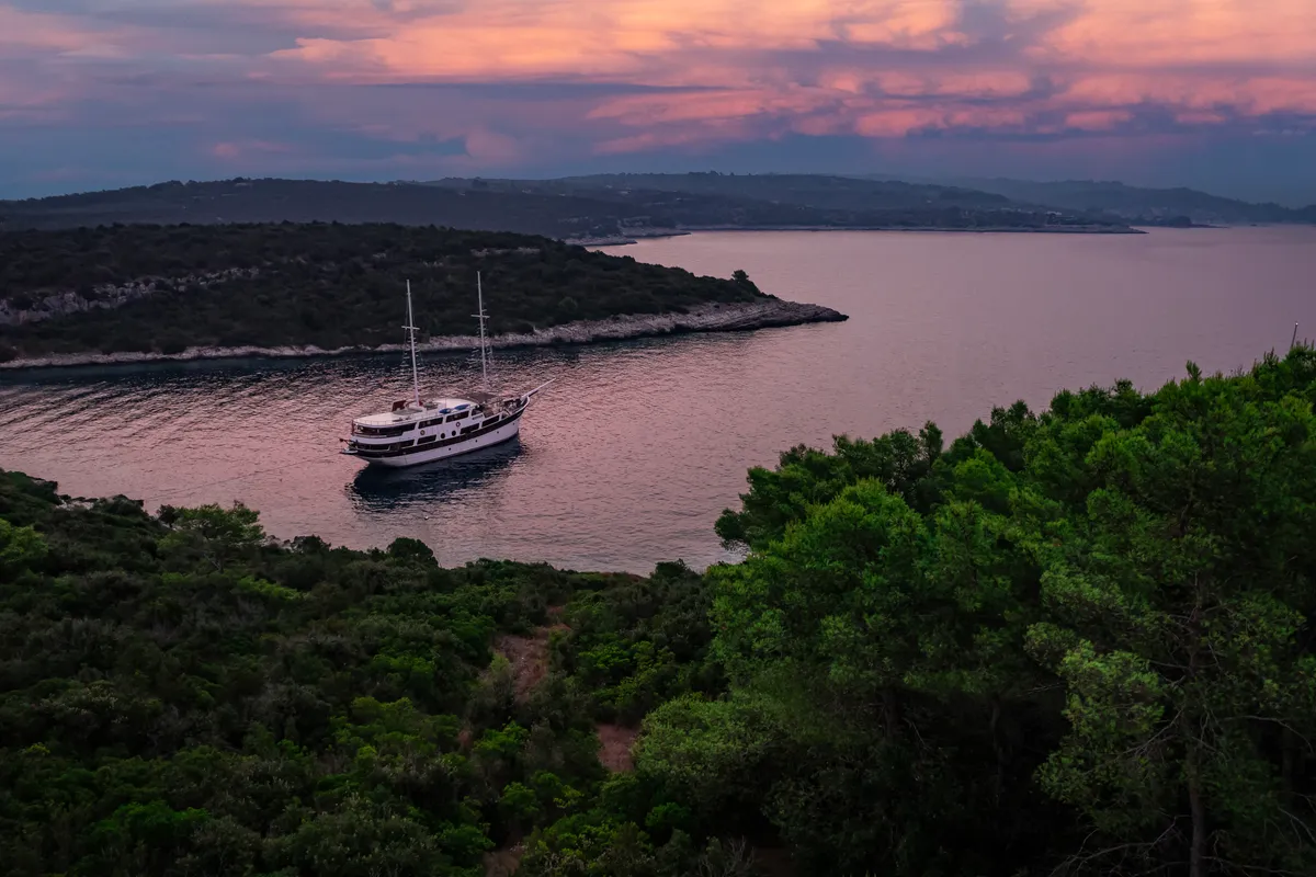 Exterior view of Cesarica, a Gulet Motor sailer sailboat at Split, Croatia