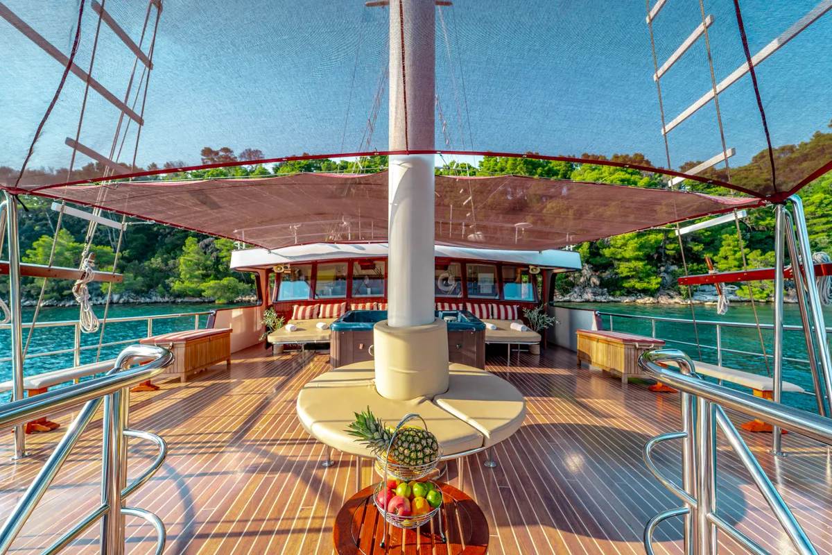 Deck of Cesarica, a Gulet Motor sailer sailboat at Split, Croatia