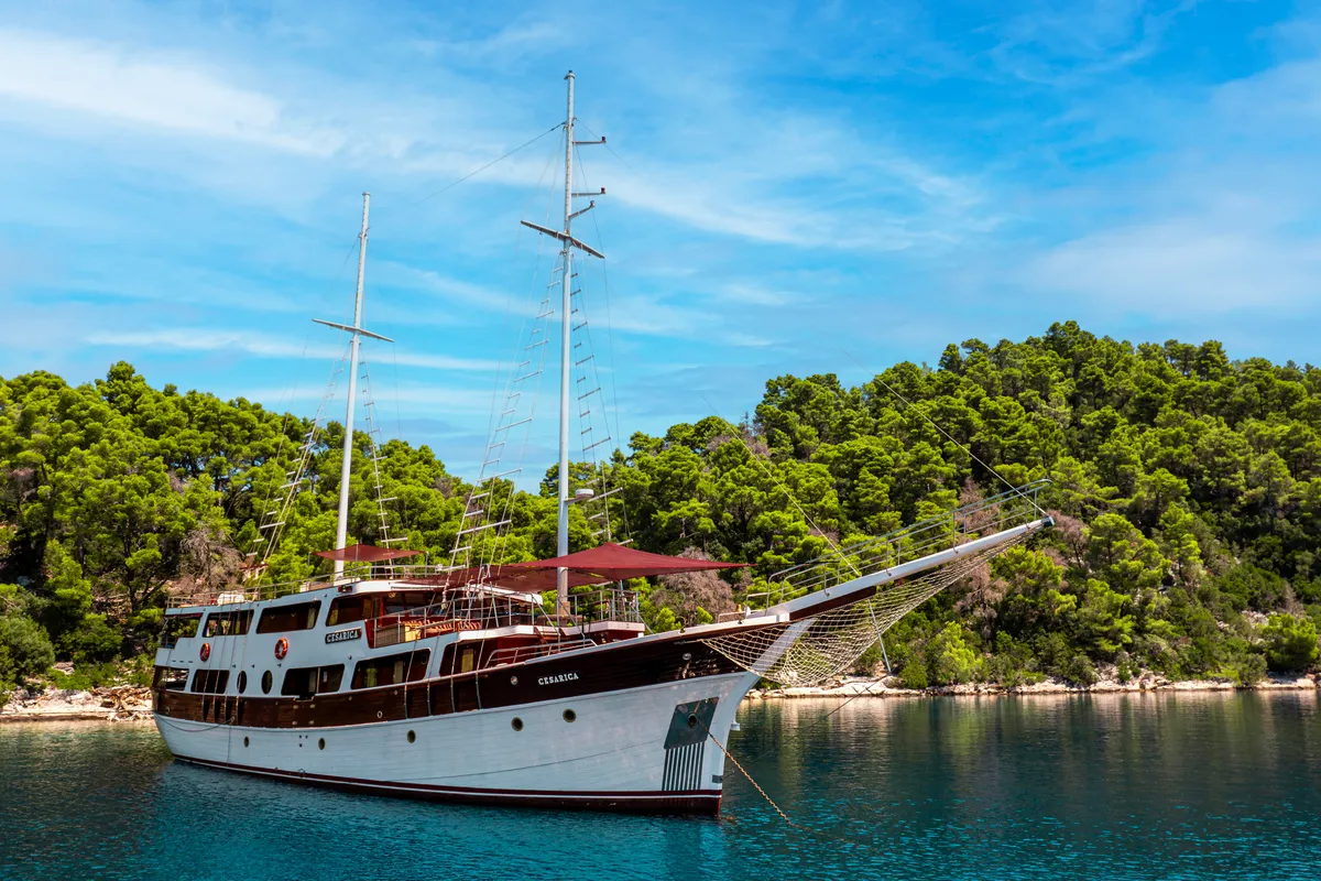 Deck of Cesarica, a Gulet Motor sailer sailboat at Split, Croatia