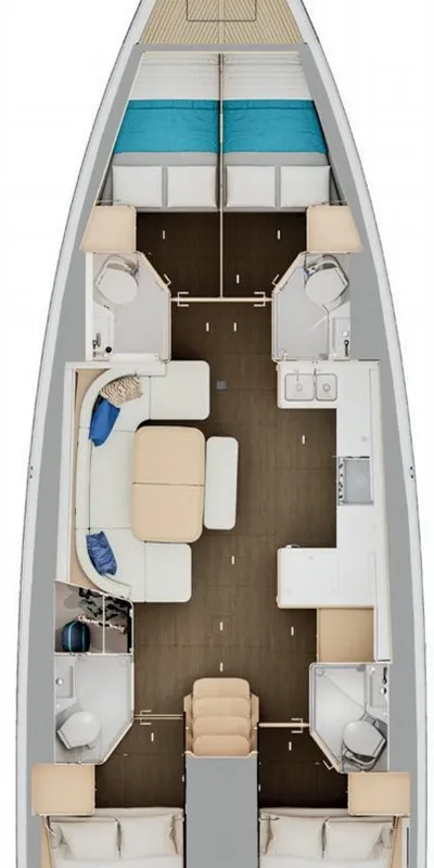 Floor plan of Deux-Mi, a Jeanneau Sun Odyssey 455 sailboat at Municipal Unit of Rhodes, Greece