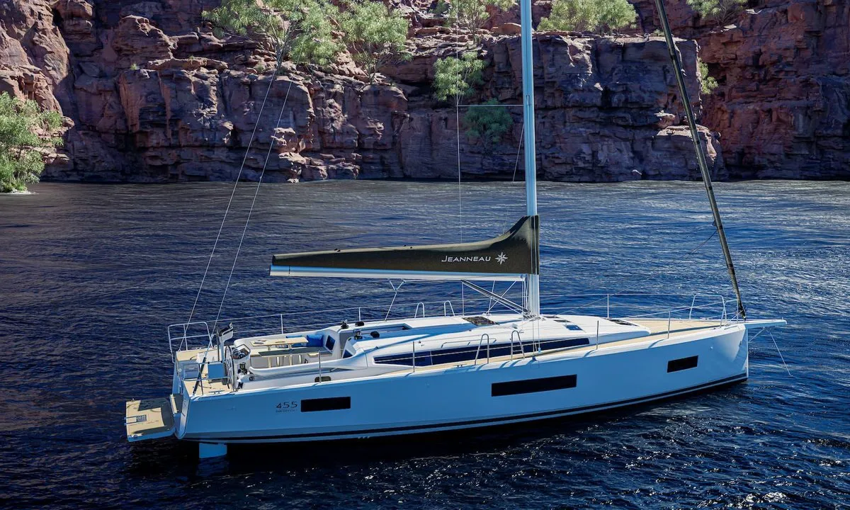 Exterior view of Deux-Mi, a Jeanneau Sun Odyssey 455 sailboat at Municipal Unit of Rhodes, Greece