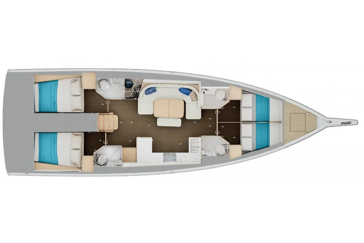 Floor plan of Deux-Mi, a Jeanneau Sun Odyssey 455 sailboat at Municipal Unit of Rhodes, Greece