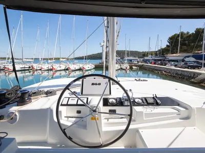 Cockpit of Long Island, a Lagoon 46 catamaran at Općina Medulin, Croatia