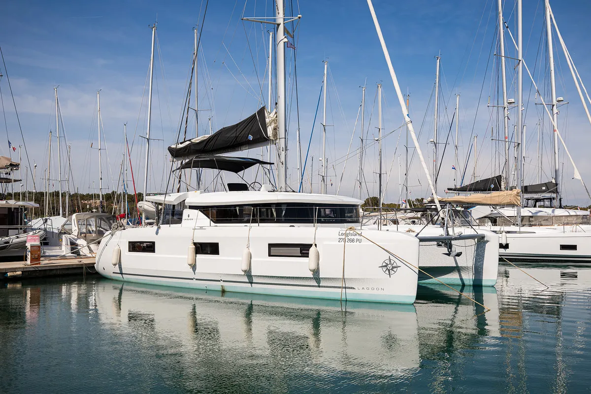 Exterior view of Long Island, a Lagoon 46 catamaran at Općina Medulin, Croatia