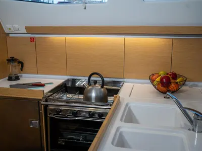 Galley of ALEXE, a Elan Impression 45 sailboat at Municipal Unit of Lefkada, Greece