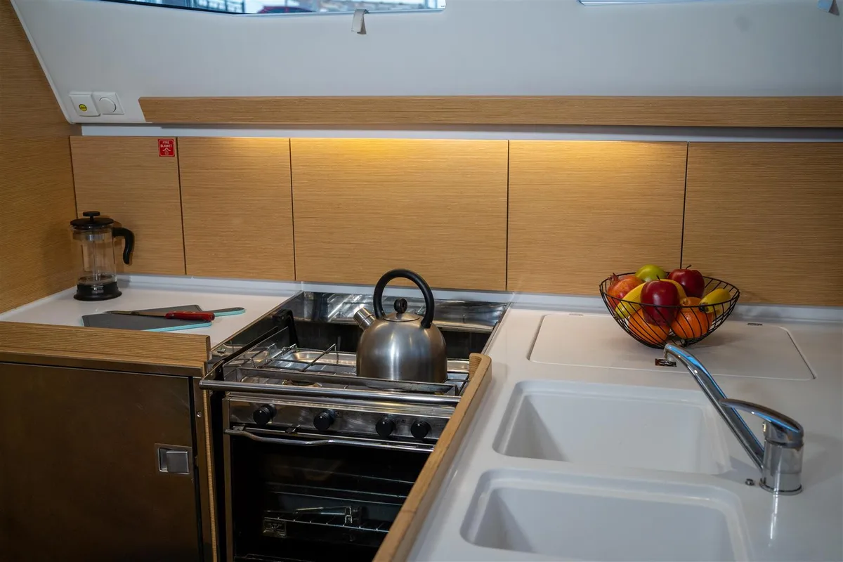 Galley of ALEXE, a Elan Impression 45 sailboat at Municipal Unit of Lefkada, Greece