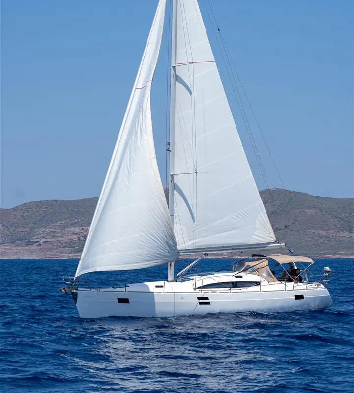 Exterior view of ALEXE, a Elan Impression 45 sailboat at Municipal Unit of Lefkada, Greece