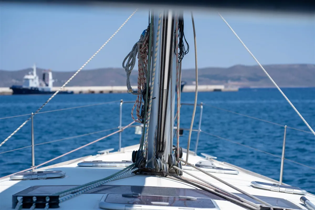 Deck of ALEXE, a Elan Impression 45 sailboat at Municipal Unit of Lefkada, Greece