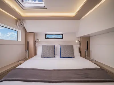 Cabin on Astraea, a Lagoon 46 catamaran at Athens, Greece