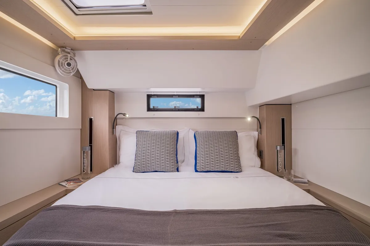 Cabin on Astraea, a Lagoon 46 catamaran at Athens, Greece
