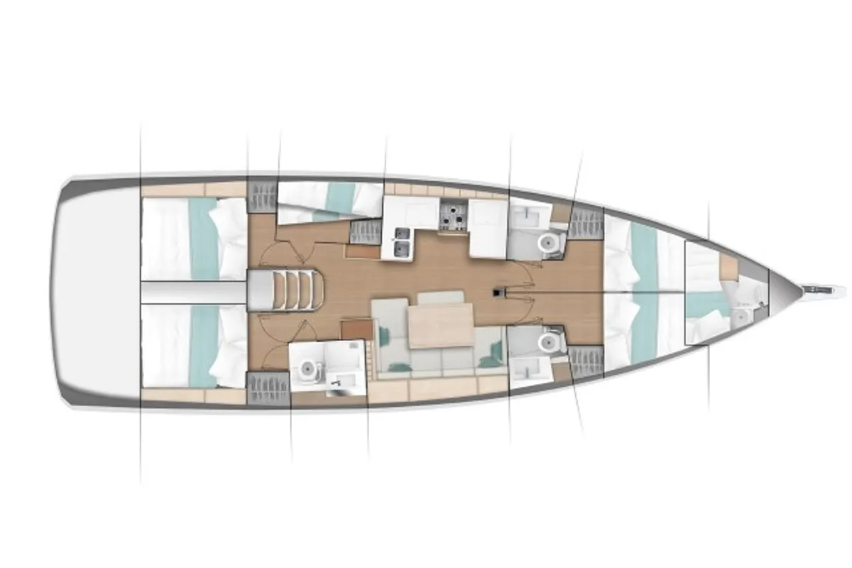 Floor plan of North Wind 49, a Jeanneau Sun Odyssey 490 sailboat at Sipias, Greece