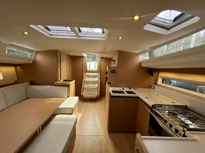 Salon of North Wind 49, a Jeanneau Sun Odyssey 490 sailboat at Sipias, Greece