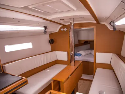 Salon of Actaea, a Jeanneau Sun Odyssey 349 sailboat at Volos, Greece