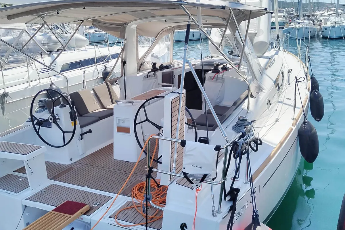 Cockpit of Diana, a Beneteau Oceanis 38.1 sailboat at Punat, Croatia
