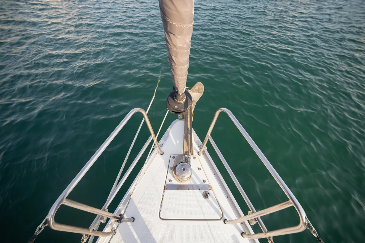 Deck of Marlo, a Bavaria Cruiser 37 sailboat at Athens, Greece