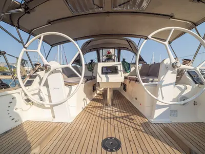 Cockpit of Marlo, a Bavaria Cruiser 37 sailboat at Athens, Greece