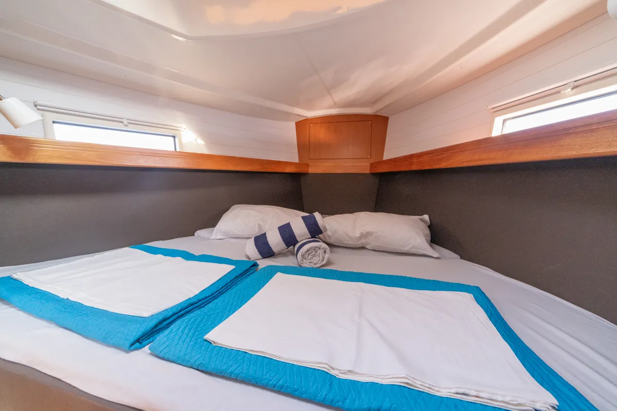 Deck of Marlo, a Bavaria Cruiser 37 sailboat at Athens, Greece