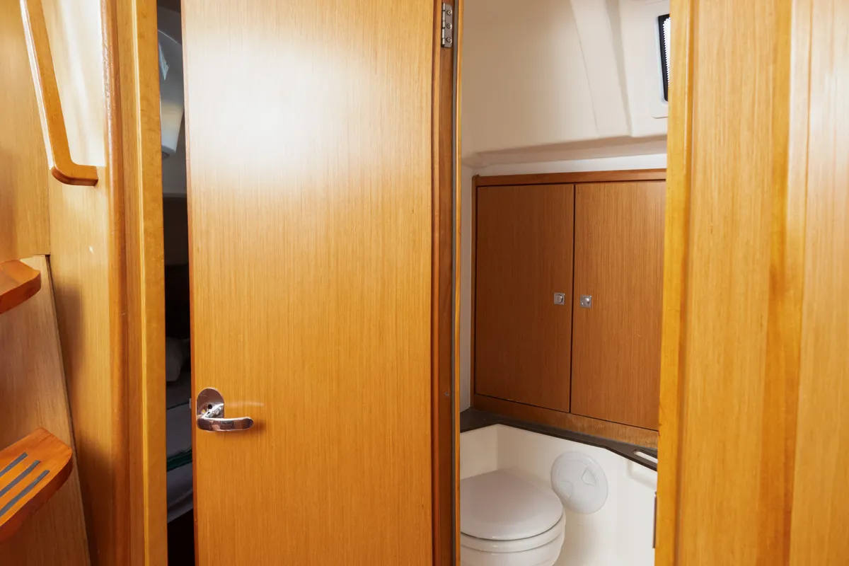 Cockpit of Marlo, a Bavaria Cruiser 37 sailboat at Athens, Greece