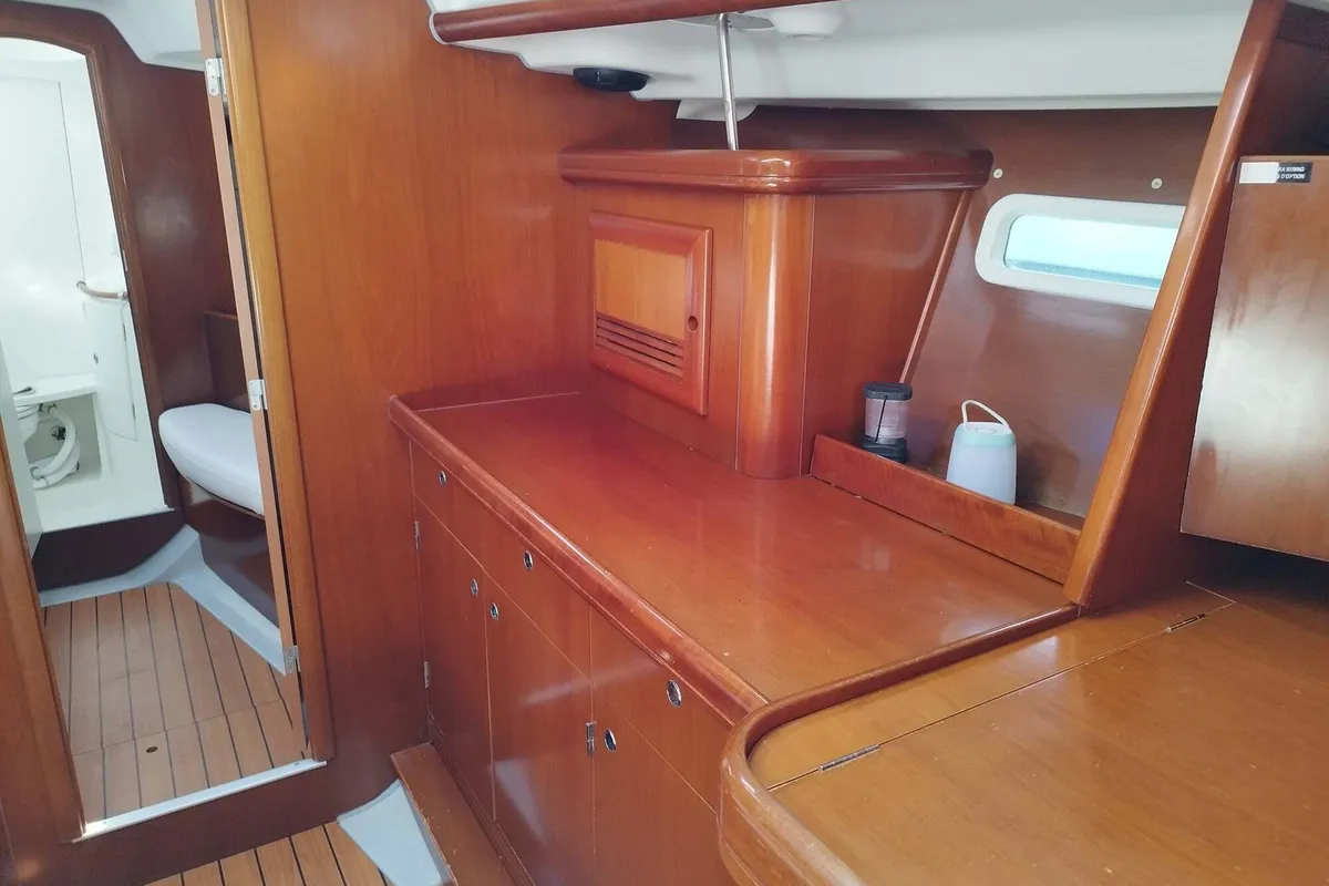 Salon of Athina Sails, a Beneteau Oceanis 393 sailboat at Municipal Unit of Lefkada, Greece