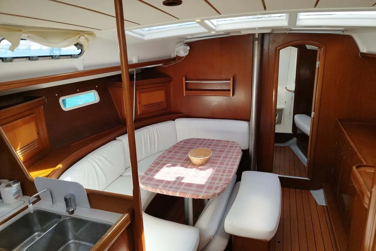 Salon of Athina Sails, a Beneteau Oceanis 393 sailboat at Municipal Unit of Lefkada, Greece