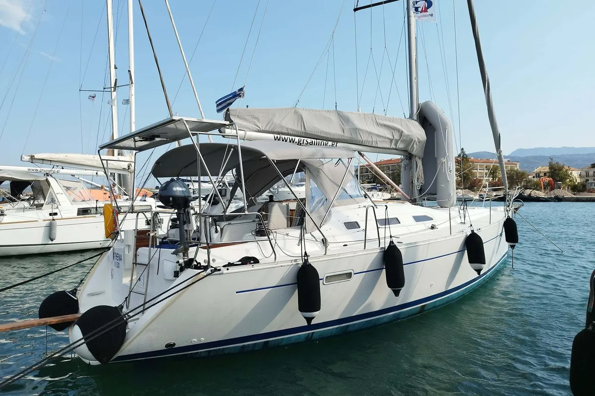Exterior view of Athina Sails, a Beneteau Oceanis 393 sailboat at Municipal Unit of Lefkada, Greece