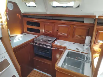 Galley of Athina Sails, a Beneteau Oceanis 393 sailboat at Municipal Unit of Lefkada, Greece
