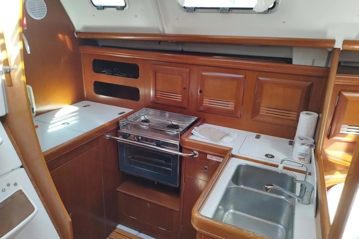 Galley of Athina Sails, a Beneteau Oceanis 393 sailboat at Municipal Unit of Lefkada, Greece