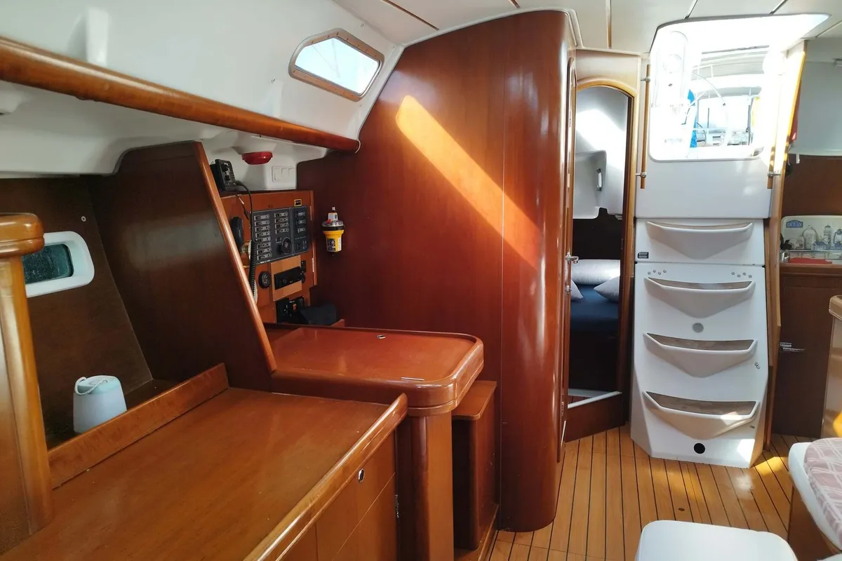Salon of Athina Sails, a Beneteau Oceanis 393 sailboat at Municipal Unit of Lefkada, Greece
