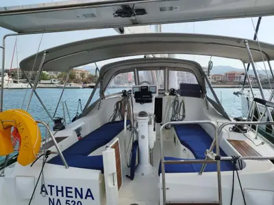 Cockpit of Athina Sails, a Beneteau Oceanis 393 sailboat at Municipal Unit of Lefkada, Greece