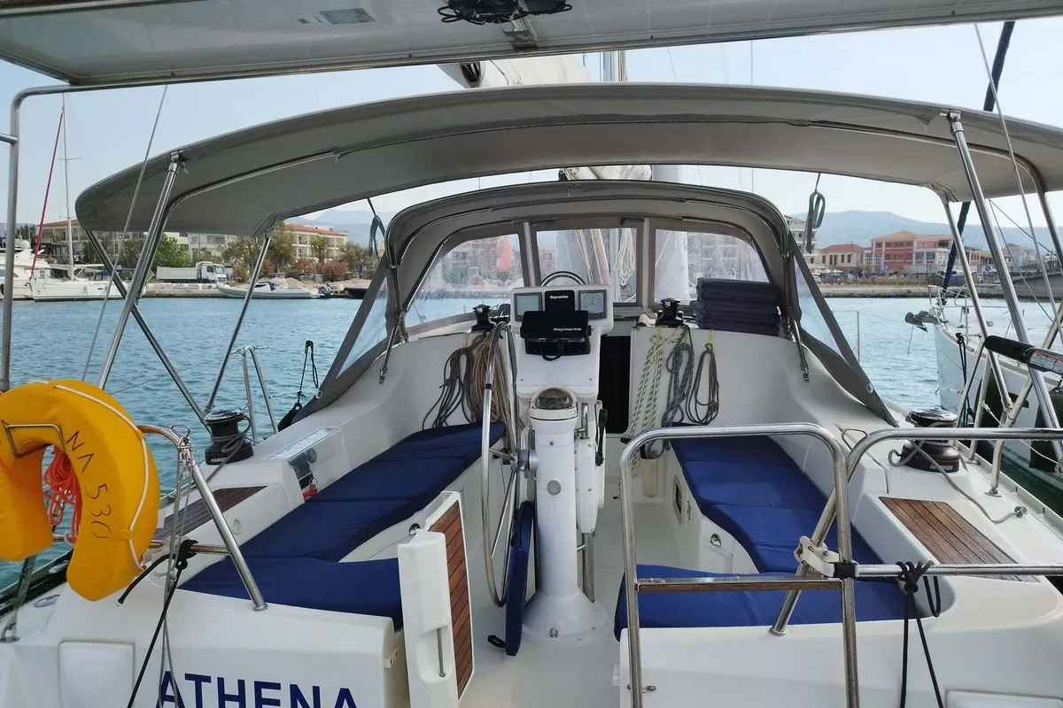 Cockpit of Athina Sails, a Beneteau Oceanis 393 sailboat at Municipal Unit of Lefkada, Greece