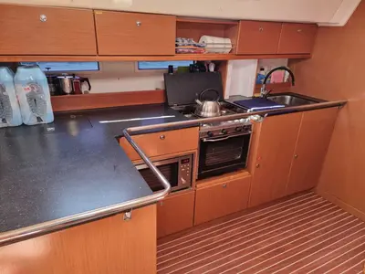 Galley of Fleurie, a Bavaria 45 Cruiser sailboat at Kontokali, Greece