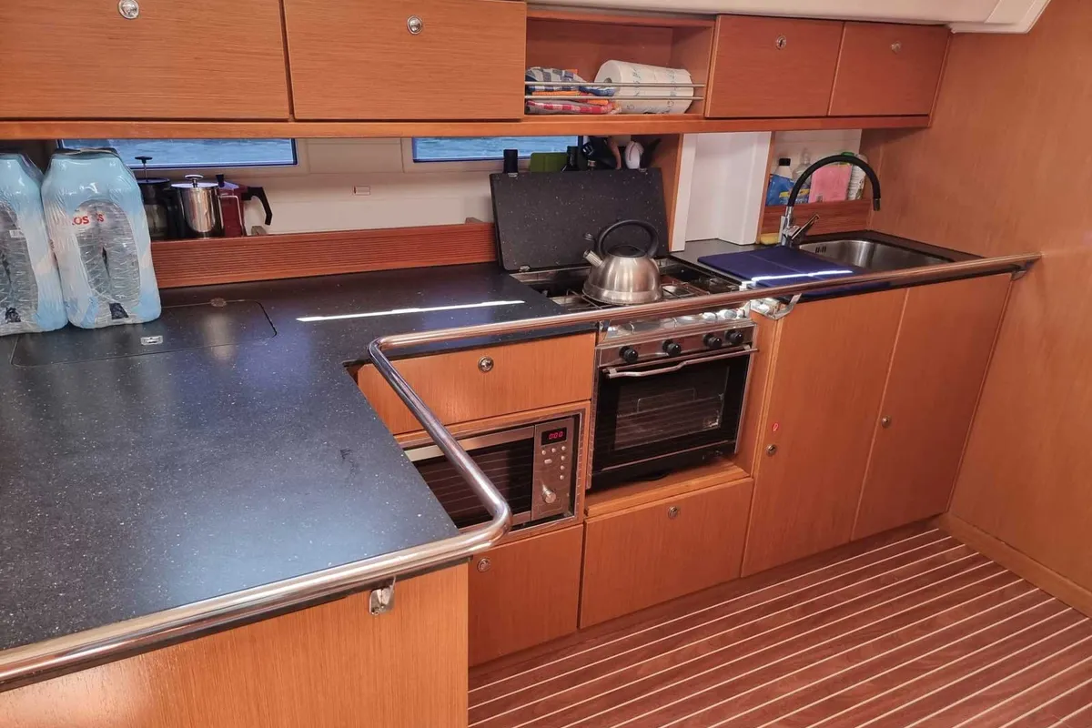 Galley of Fleurie, a Bavaria 45 Cruiser sailboat at Kontokali, Greece