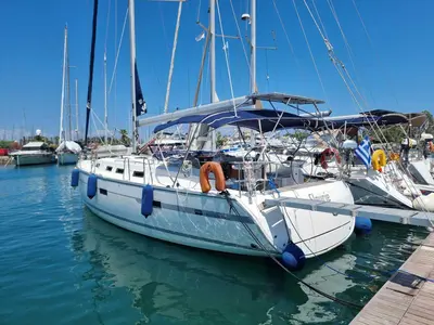 Exterior view of Fleurie, a Bavaria 45 Cruiser sailboat at Kontokali, Greece