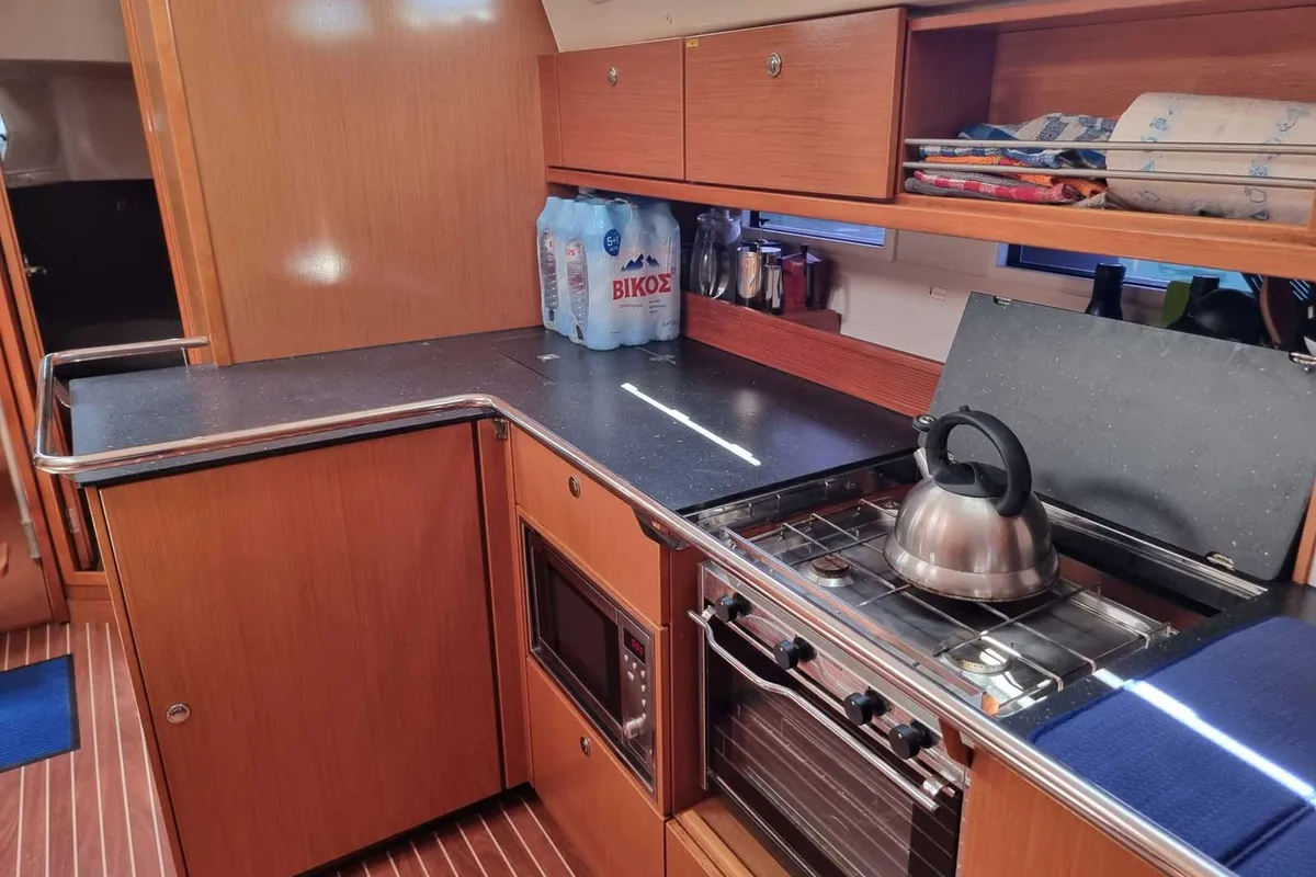 Galley of Fleurie, a Bavaria 45 Cruiser sailboat at Kontokali, Greece