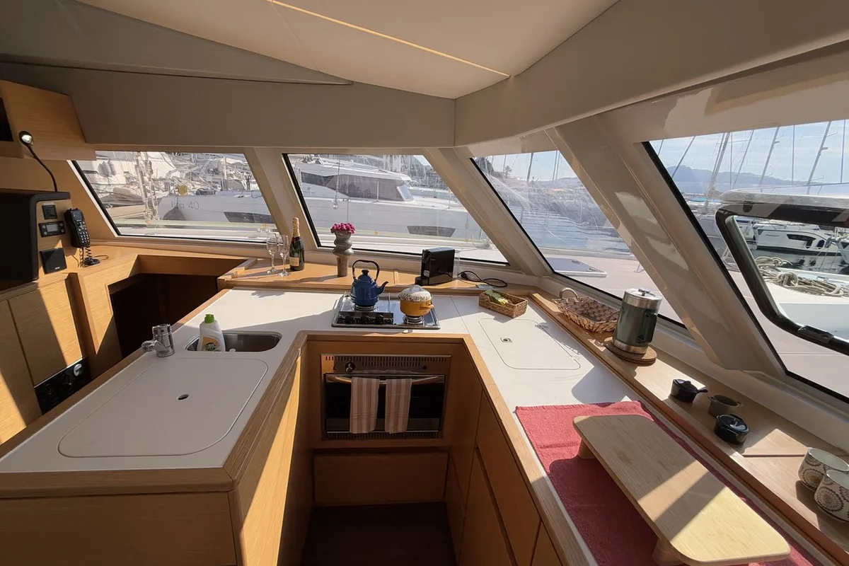 Galley of Daria 2, a Nautitech 46 Fly catamaran at Marmaris, Turkey