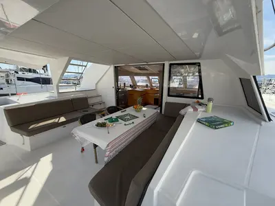 Deck of Daria 2, a Nautitech 46 Fly catamaran at Marmaris, Turkey